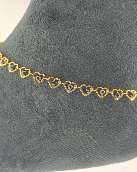 Heart Design Black Bead Anklet-TP660003