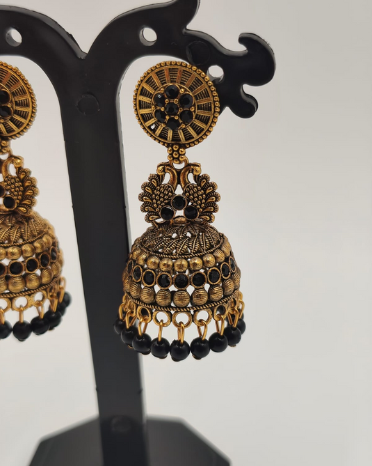 Green Bead Jhumka Earrings-RC330002