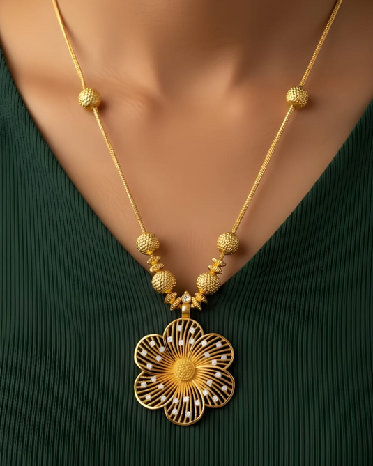 Premium Floral Gold Covering Necklace white-SG2200010