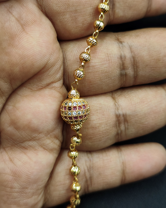 White and Maroon Stone Bead Bracelet-SG440011