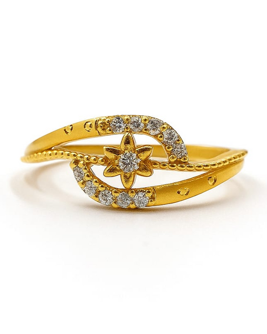 Floral Sparkle Gold Ring-SGC1140007