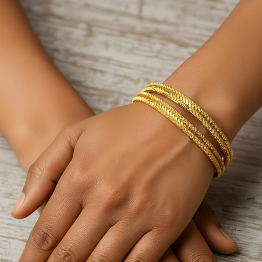 Twisted Rope Design Gold Bangles-SG550004