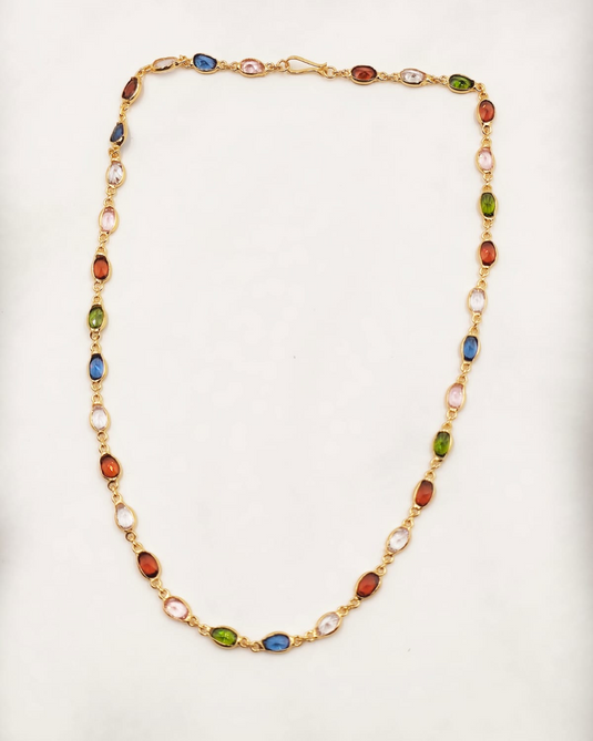 Gold-Plated Multi–Semi-Precious Stone Chain-SG330005
