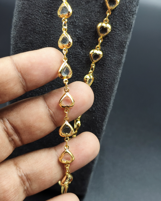 Gold-Plated Semi-Precious Stone Heart Motif Chain-SG330004