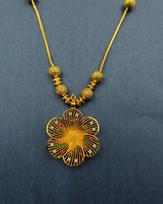 Premium Floral Gold Covering Necklace green, pink, and white-SG2200010