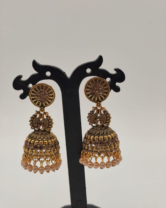 Green Bead Jhumka Earrings-RC330002
