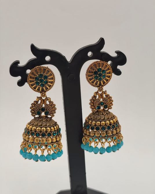 Green Bead Jhumka Earrings-RC330002