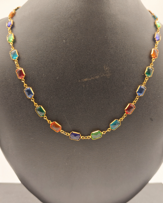 Gold-Plated Multi–Semi-Precious Stone Necklace-SG330021