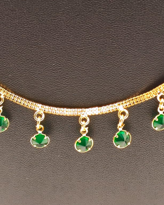 Gold-Plated Green Drop Stone Necklace-SG330020