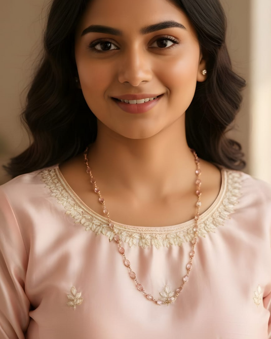 Semi-Precious Pink Stone Necklace Chain-SG330013