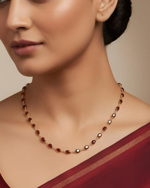 Gold-Plated Semi-Precious Red Necklace Chain-SG330006