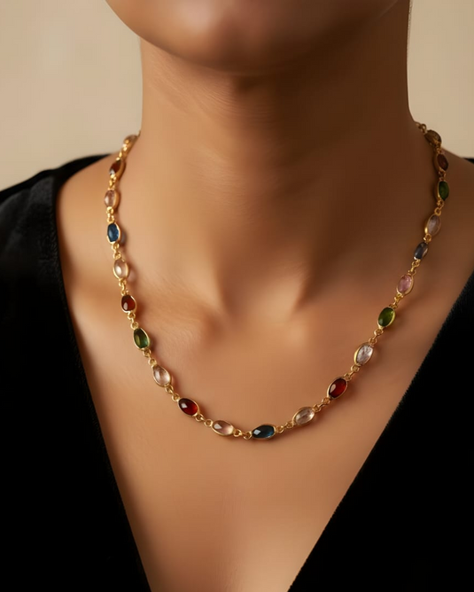 Gold-Plated Multi–Semi-Precious Stone Chain-SG330005