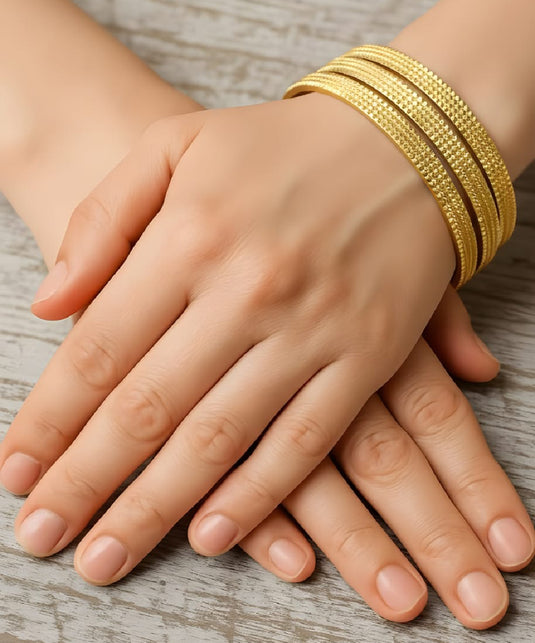 Classic Textured Gold Bangles-SG550003