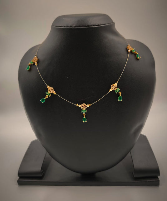 Floral Stone Drop Invisible Necklace GREEN-SG220002