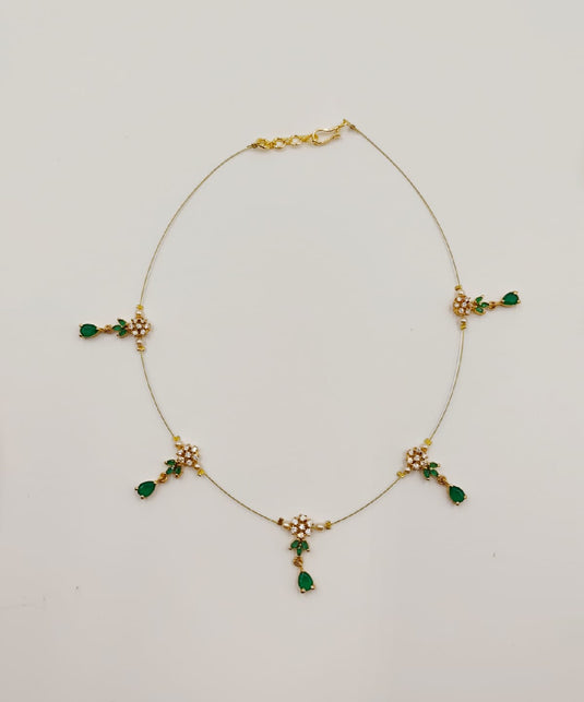 Floral Stone Drop Invisible Necklace GREEN-SG220002