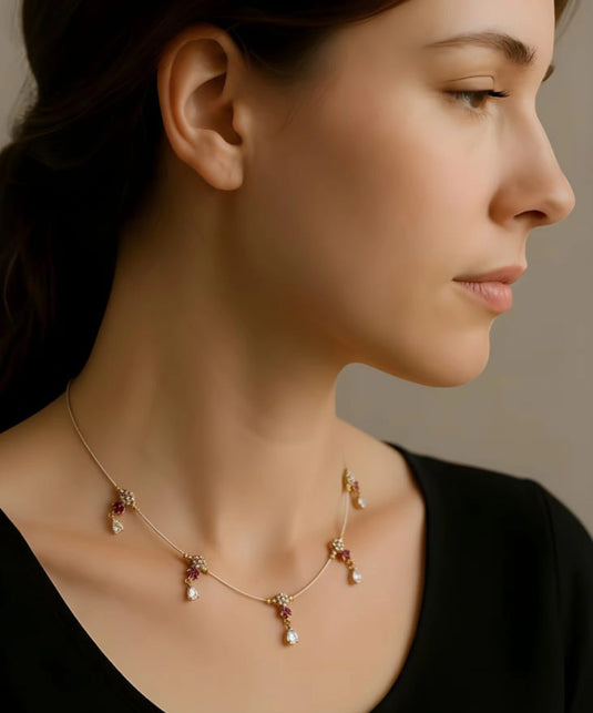 Floral Stone Drop Invisible Necklace RUBY-SG220002