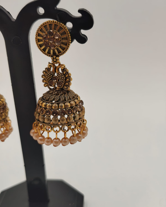 Green Bead Jhumka Earrings-RC330002