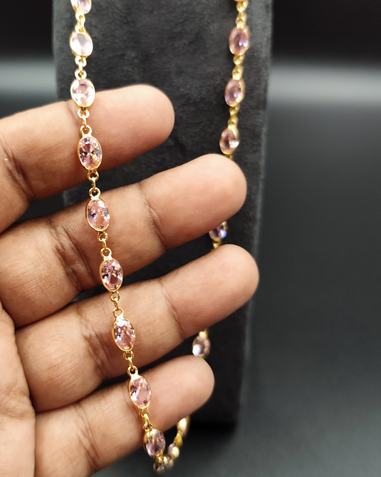 Semi-Precious Pink Stone Necklace Chain-SG330013