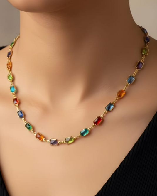 Gold-Plated Multi–Semi-Precious Stone Necklace-SG330021