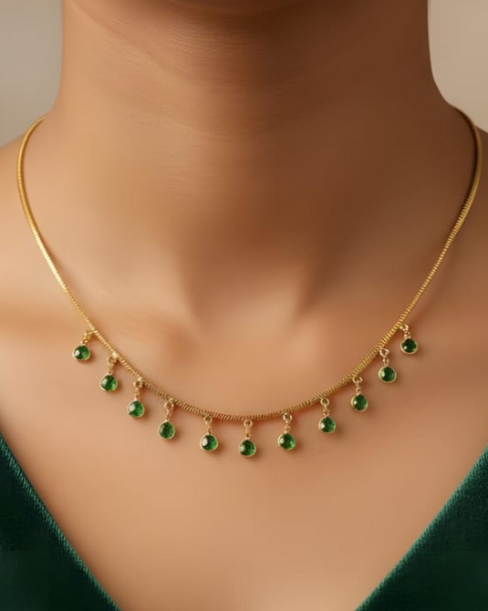 Gold-Plated Green Drop Stone Necklace-SG330020