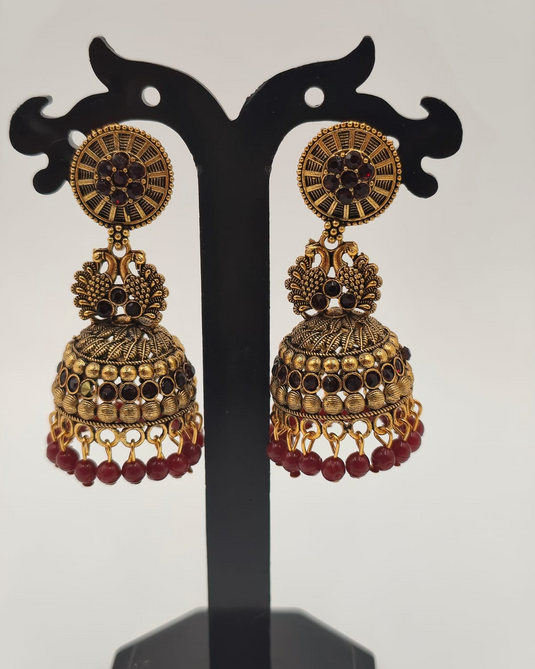 Green Bead Jhumka Earrings-RC330002