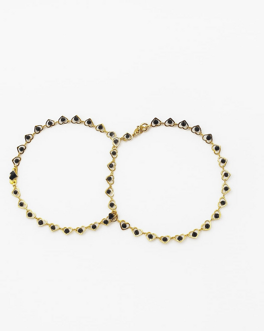 Heart Design Black Bead Anklet-TP660003