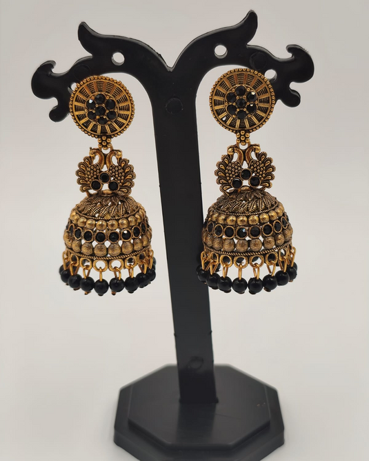 Green Bead Jhumka Earrings-RC330002