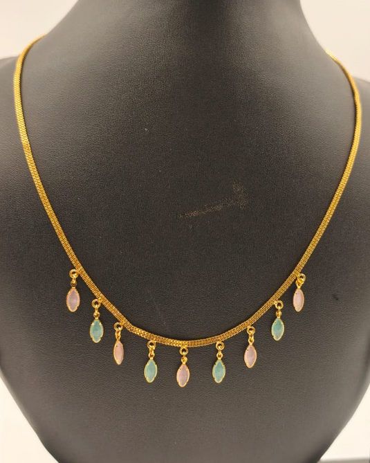 Multi–Semi-Precious Drop Pendant Necklace-SG330016