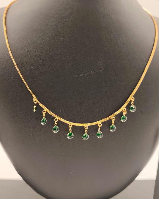 Gold-Plated Green Drop Stone Necklace-SG330020