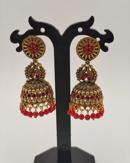 Green Bead Jhumka Earrings-RC330002