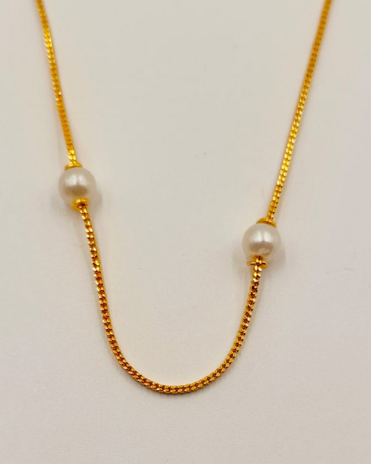 Gold-Plated Pearl Station Chain Necklace-SG330007