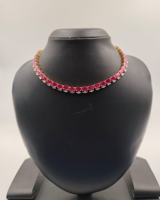 Pink Sparkle AD Stone Necklace-SG2200015