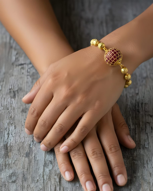 Maroon Stone Designer Gold Bracelet-SG440012