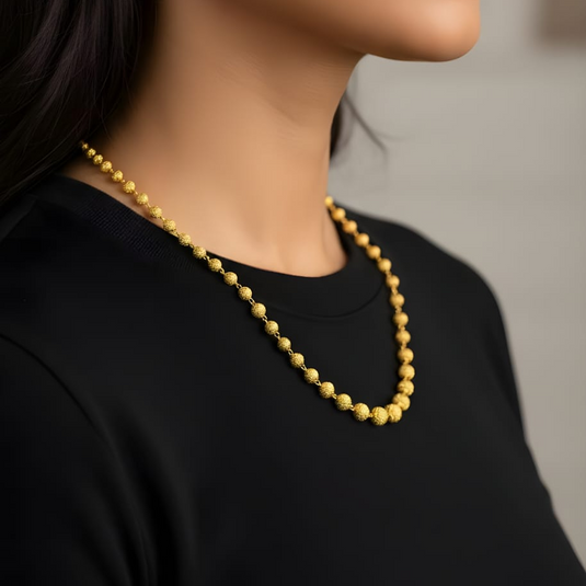 Elegant Gold-Plated Textured Bead Necklace Chain-SG330002