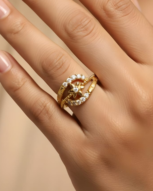 Floral Sparkle Gold Ring-SGC1140007