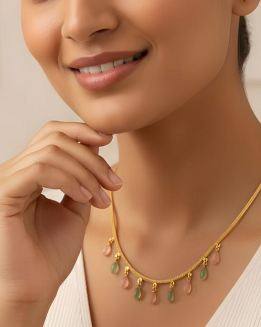 Multi–Semi-Precious Drop Pendant Necklace-SG330016