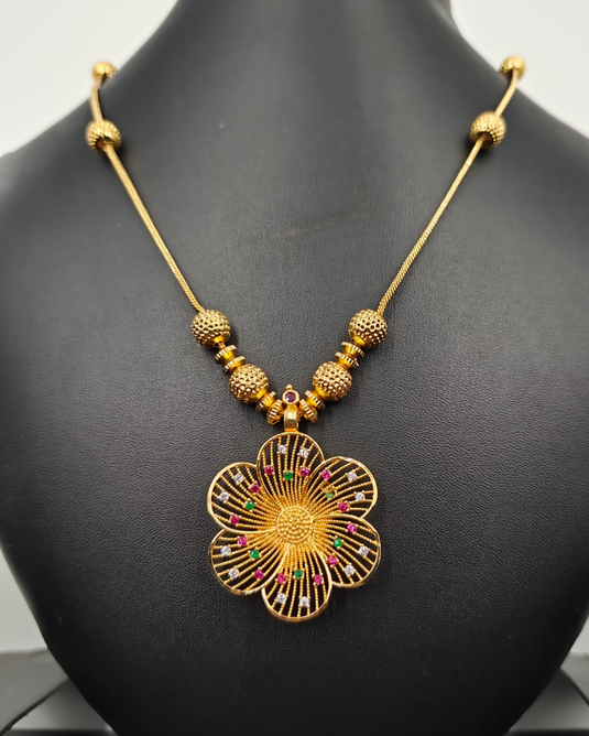 Premium Floral Gold Covering Necklace green, pink, and white-SG2200010