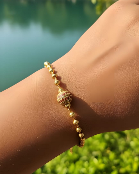 White and Maroon Stone Bead Bracelet-SG440011