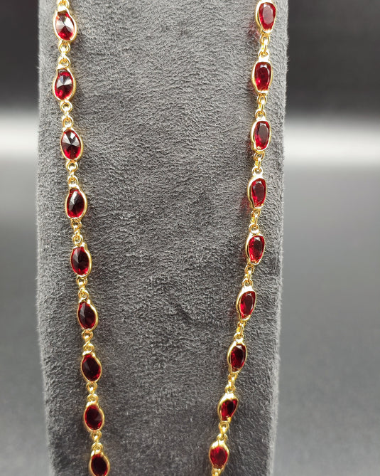 Gold-Plated Semi-Precious  Red Necklace Chain-SG330006