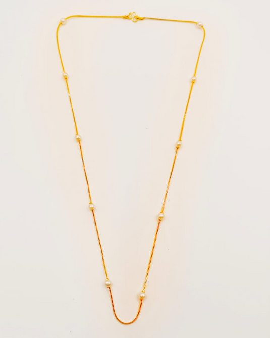 Gold-Plated Pearl Station Chain Necklace-SG330007