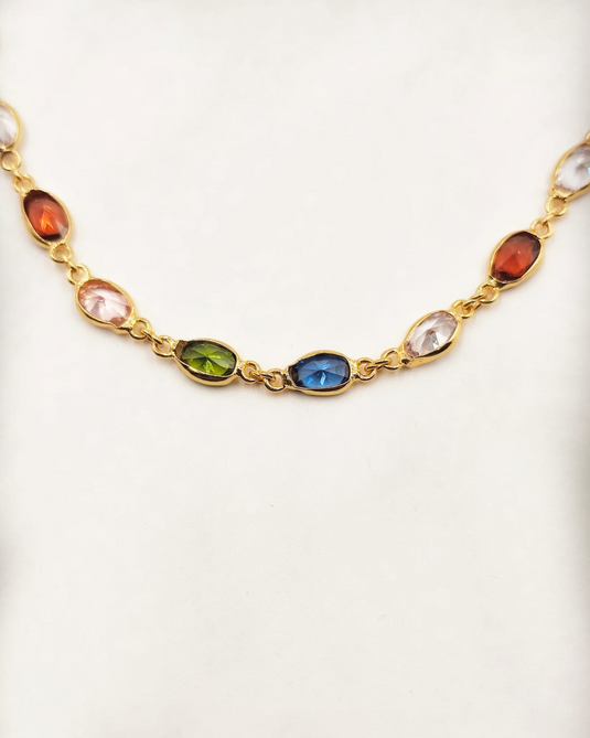 Gold-Plated Multi–Semi-Precious Stone Chain-SG330005