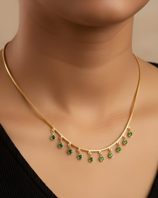 Gold-Plated Green Drop Stone Necklace-SG330020