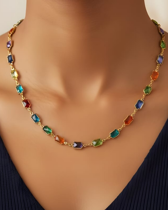 Gold-Plated Multi–Semi-Precious Stone Necklace-SG330021