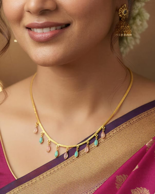 Multi–Semi-Precious Drop Pendant Necklace-SG330016