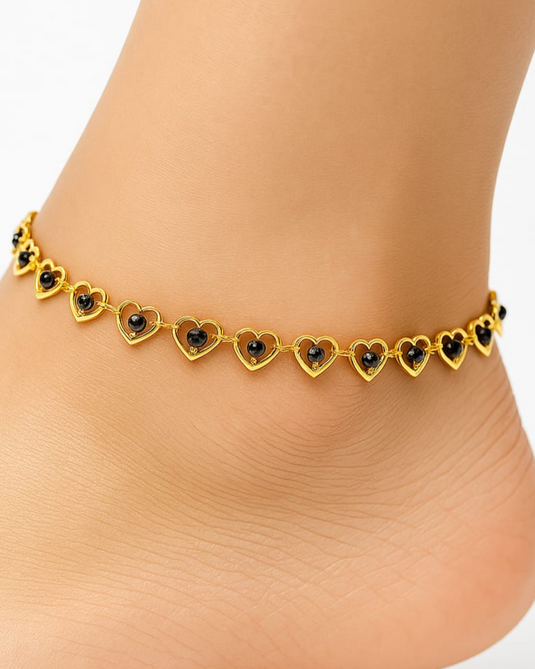 Heart Design Black Bead Anklet-TP660003