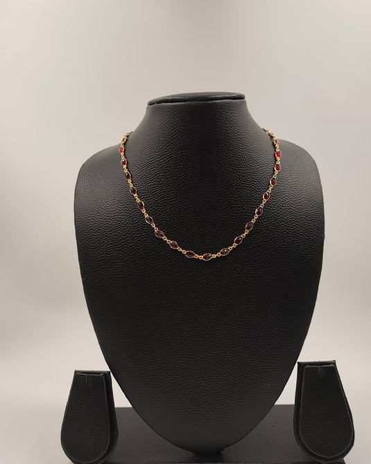 Gold-Plated Semi-Precious  Red Necklace Chain-SG330006