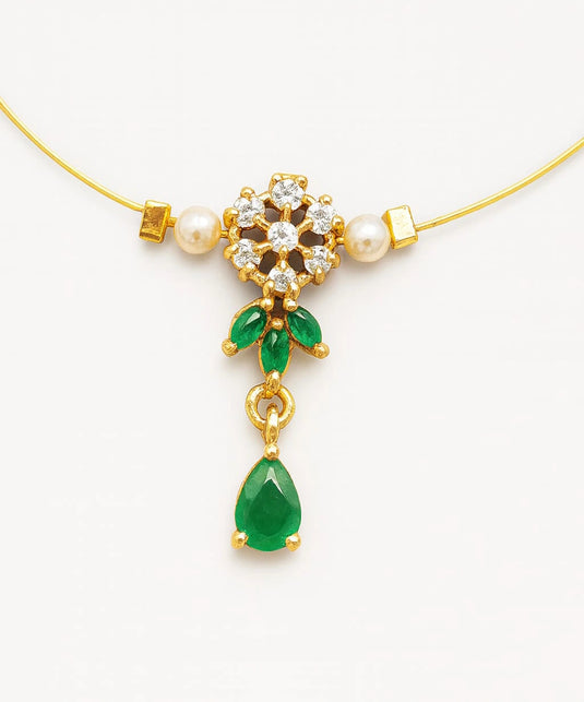 Floral Stone Drop Invisible Necklace GREEN-SG220002