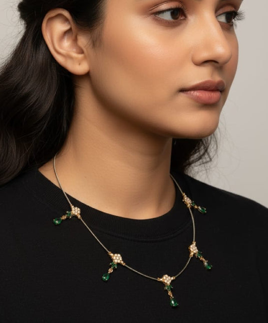 Floral Stone Drop Invisible Necklace GREEN-SG220002